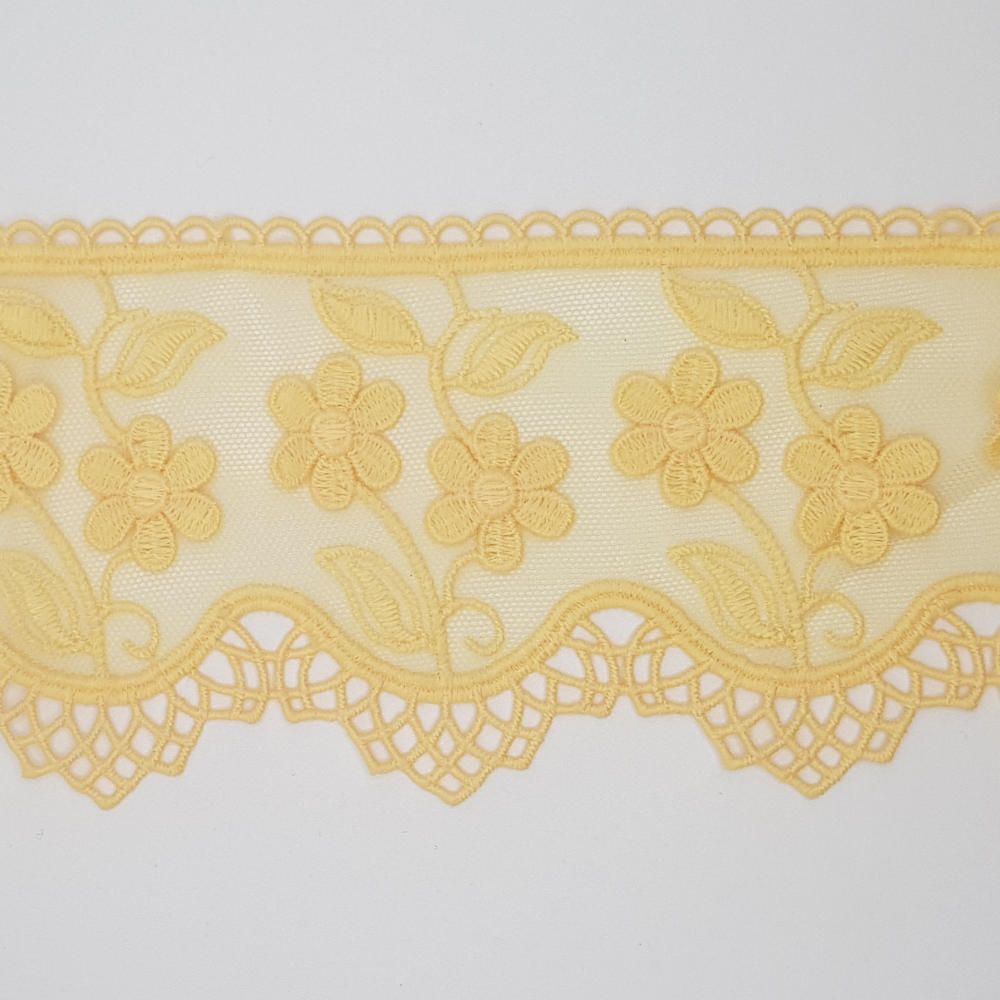 Δαντέλα Σαντυγί Κέντημα Κίτρινο Κροκί 8,5cm
