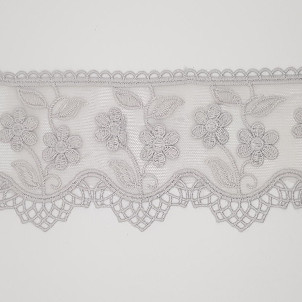 Δαντέλα Σαντυγί Κέντημα Γκρι Αρζάν 8,5cm