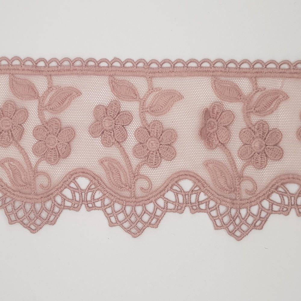 Δαντέλα Σαντυγί Κέντημα Σκονισμένο Ροζ 8,5cm